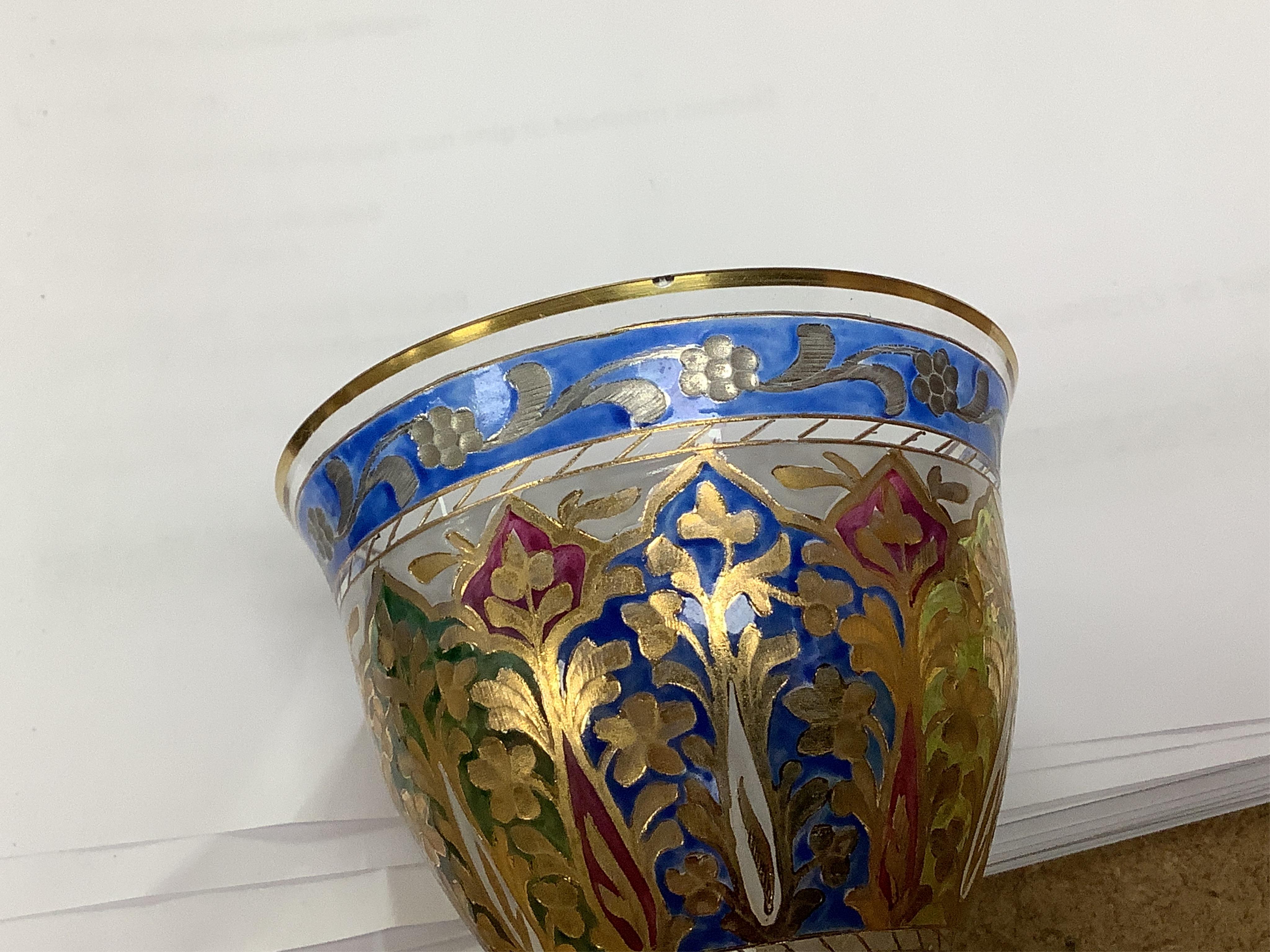 Fritz Heckert, five Jugendstil painted and gilt ‘Jodhpur’ glasses, c.1900